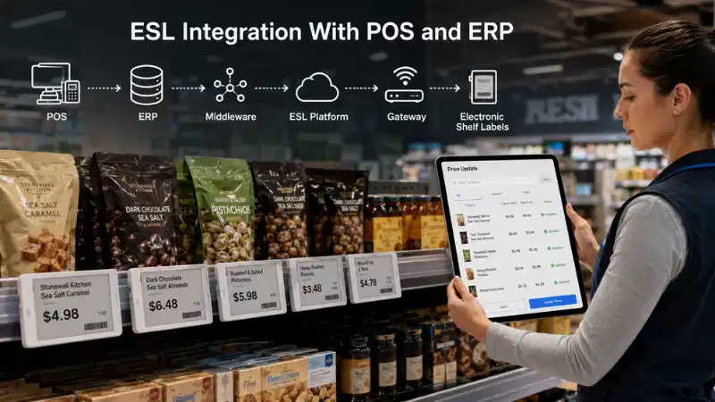 Integración de etiquetas electrónicas de estantería con POS e ERP: API, mapeo de datos, tratament...